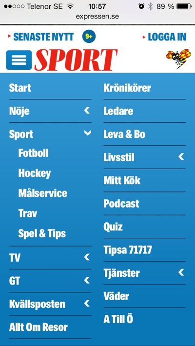 Expressen menu.