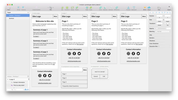 Wireframes in inVision