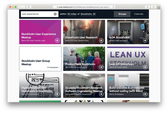 Meetup groups for User Experience in Stockholm.