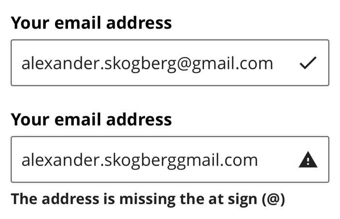 INput fields for email address input.