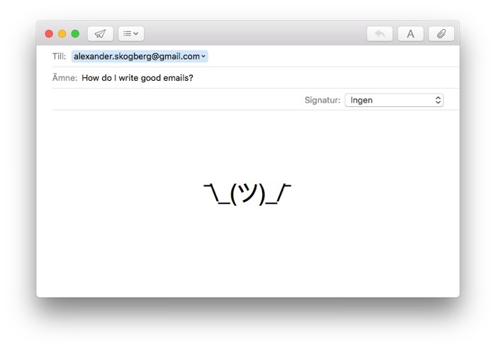 Screen for entering a new email in Apple Mail