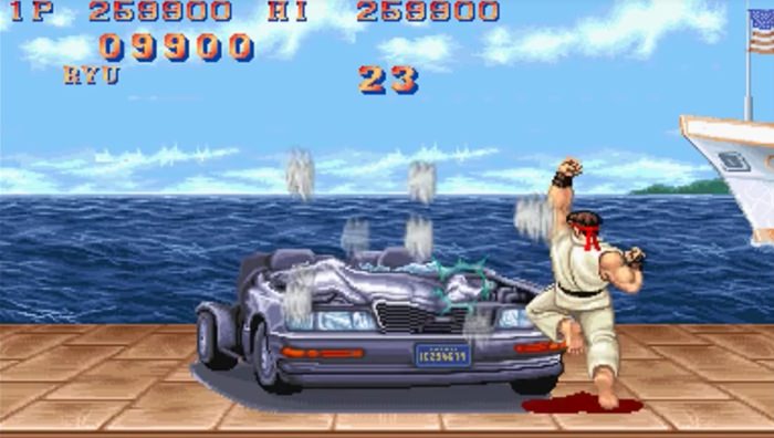 Smashing a car in Street Fighter II