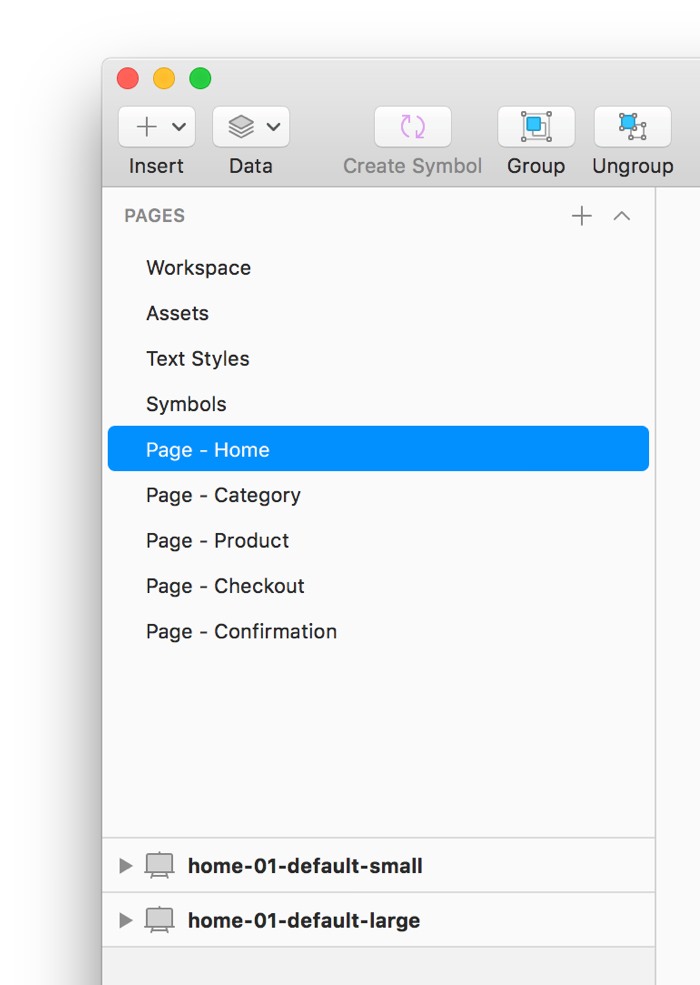 The list of Pages in Sketch