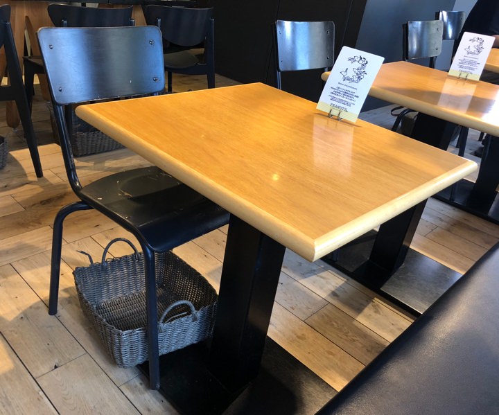 Basket under chair at café