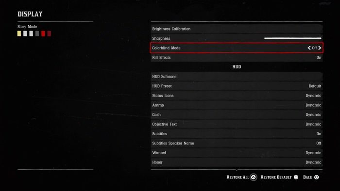 Color blindness setup in Red Dead Redemption 2