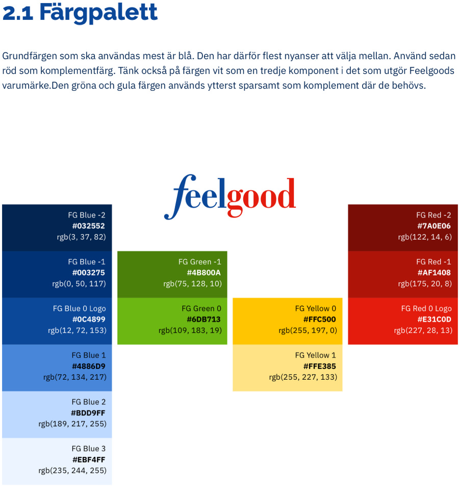 The main new colors in the new digital graphic guidelines.