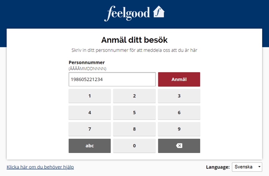 Screenshot of the Feelgood Visitor Registration using the previous graphic guidelines.