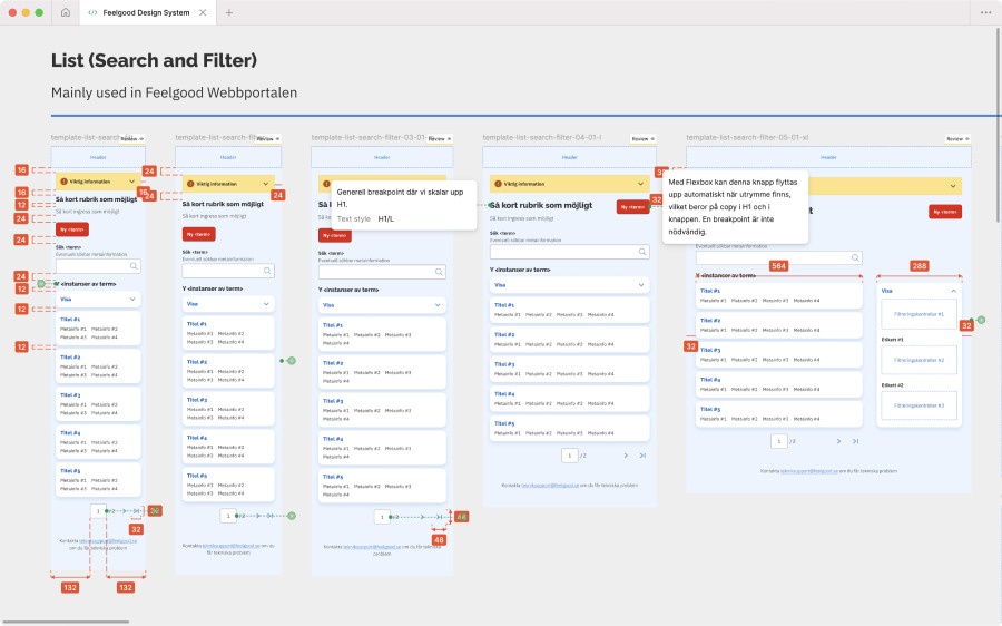 Some of the templates in the Figma file for the Feelgood Design System.