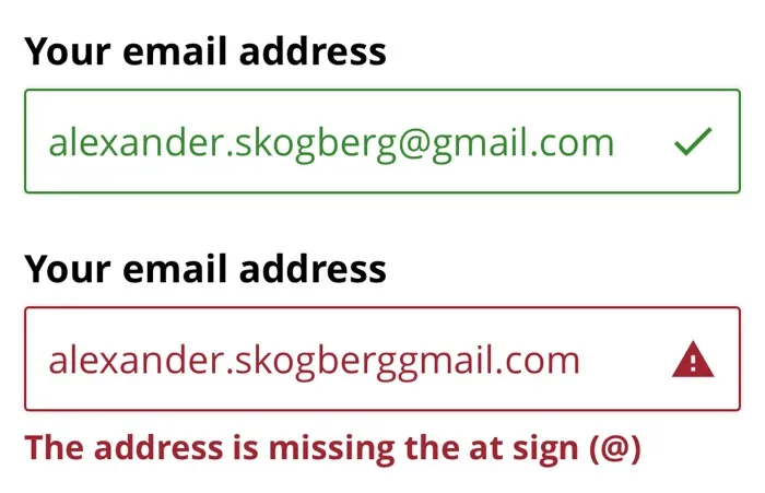 Input fields for email address input.